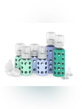 Lifefactory 6-Glass Baby Bottle Starter Set Mint Blanket Blueberry Kale NWT